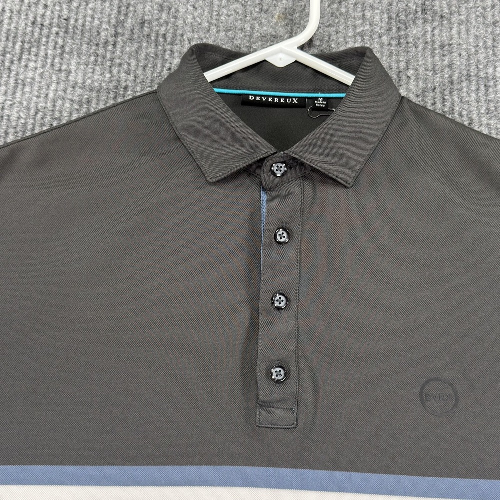 Devereux Polo Shirt Mens Medium Gray White‎ Stripe Golf Performance Stretch